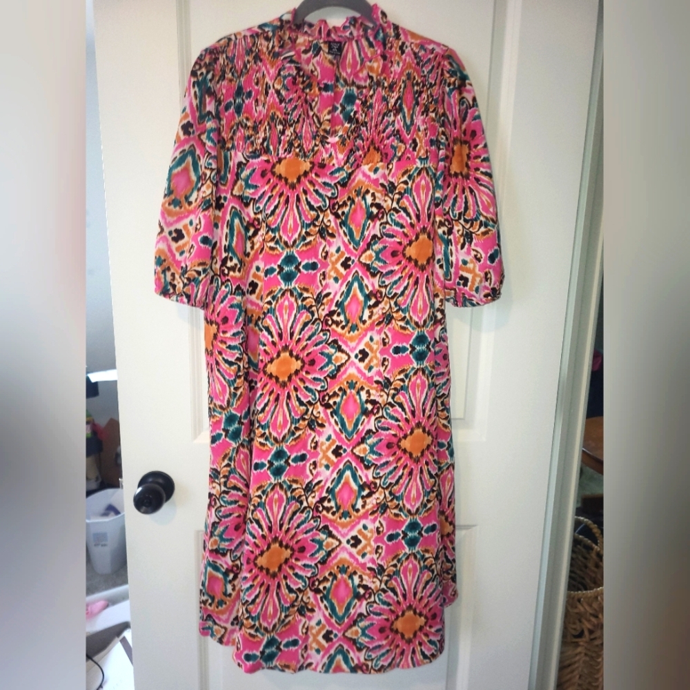 SHEIN Pink and Orange Midi Dress 2x - Picture 1 of 2